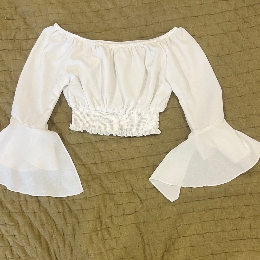 SHEIN White Off-Shoulder Bell Sleeve Blouse